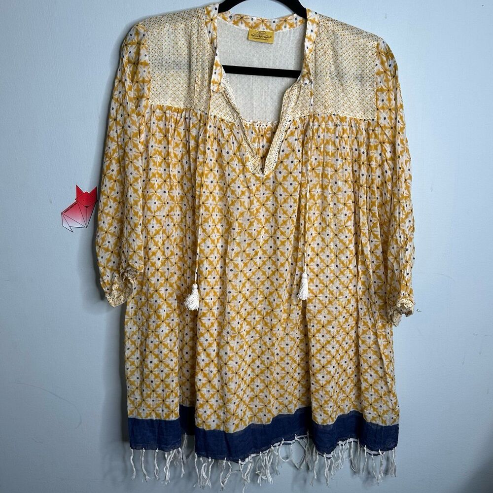 Roberta Roller Rabbit Serafina Tassel Tunic Size Medium Gold Blue